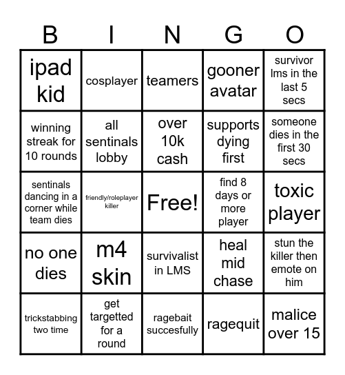forsaken bingo Card