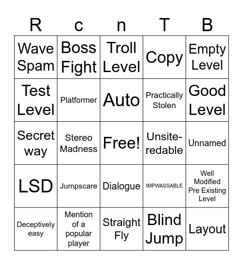 Recent Tab Bingo Card
