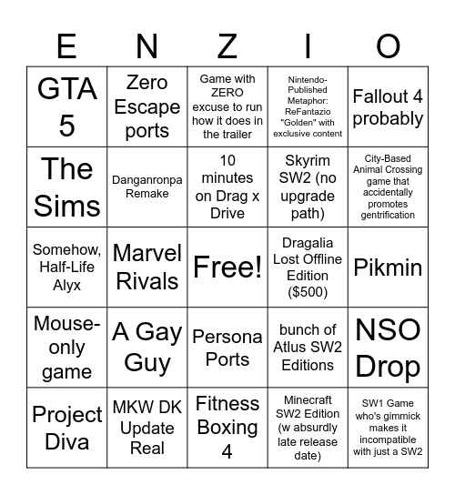 Definitely Real July 2025 Direct Bingo Card