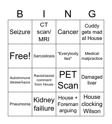 House MD Bingo Card