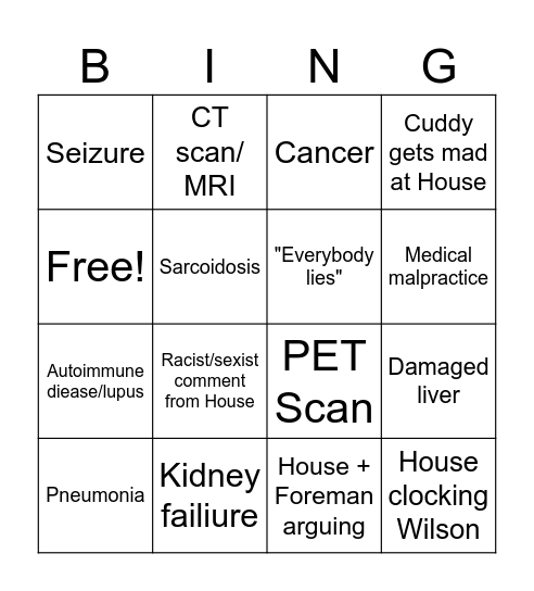 House MD Bingo Card