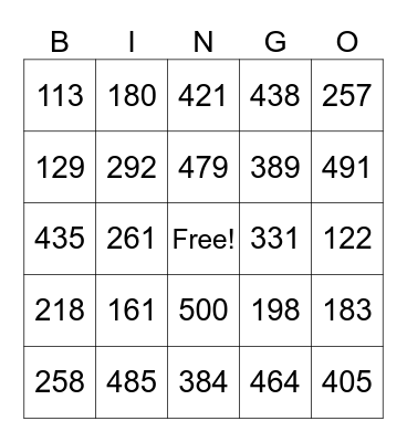 Numeros 100-500 Bingo Card