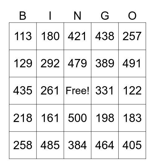 Numeros 100-500 Bingo Card