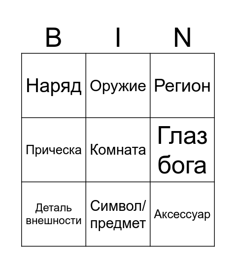 Как тебя видит друг в Genshin Impact Bingo Card