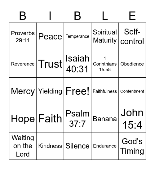 Patience Bingo Card