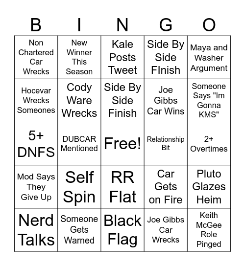 BTG CUP RACEDAY BINGO Card