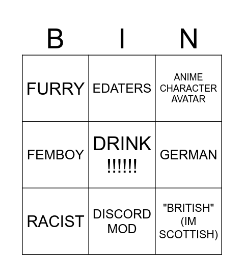 ROBLOX DRINK BINGO Card