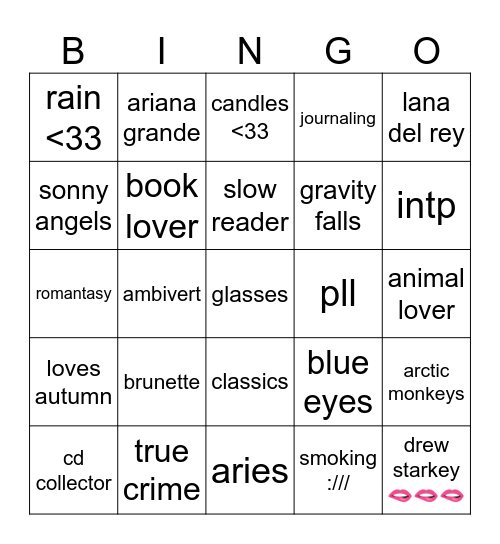 ashlynn’s bingo ⋆˚꩜｡ Bingo Card