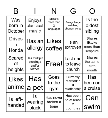 YAYA BINGO Card