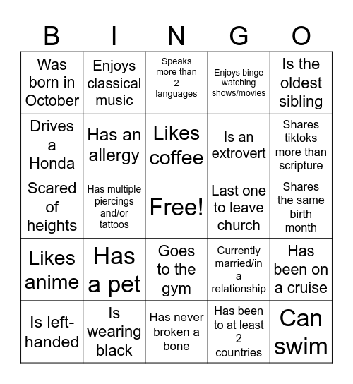 YAYA BINGO Card
