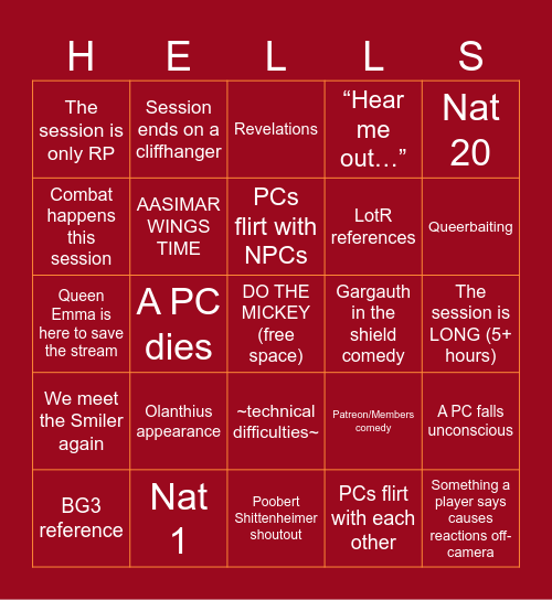 DESCEND - Episode 35 Bingo Card