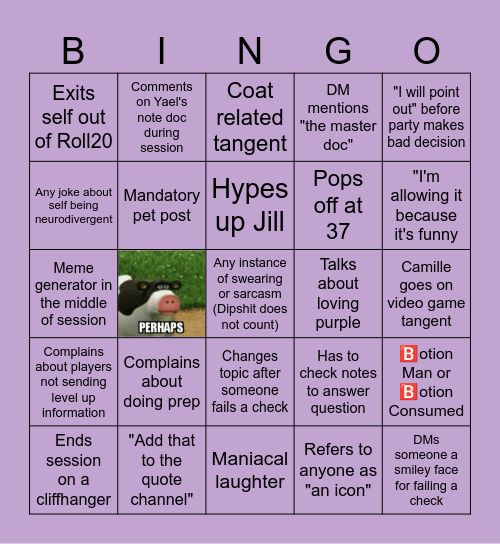 Camille Runs Homebrew 1.0 Bingo Card