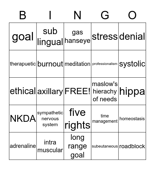 Medical Assistant Bingo Card