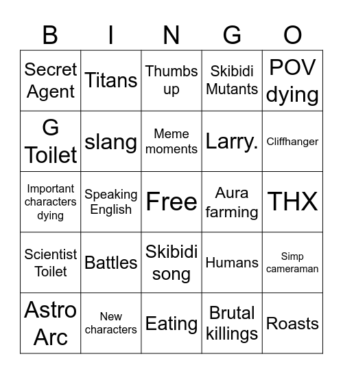 Skibidi Bingo Card