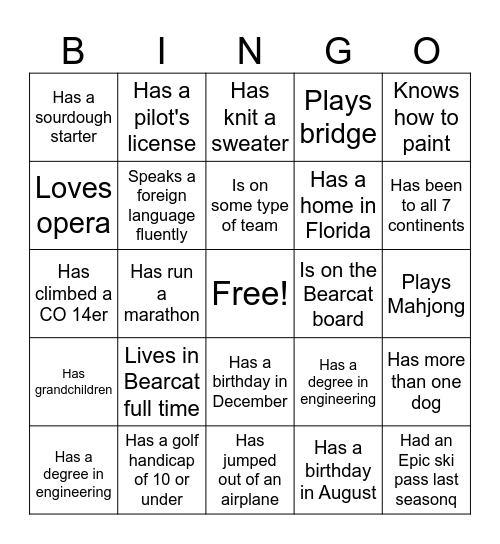 Bearcat Bingo Card