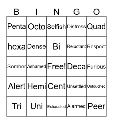 Greek Roots & Vocabulary Bingo Card