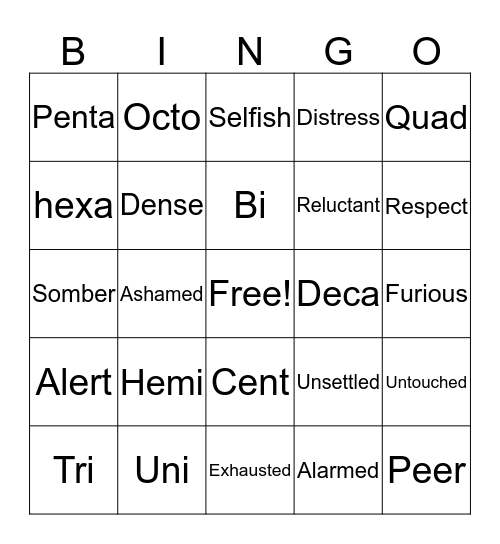 Greek Roots & Vocabulary Bingo Card