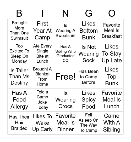Camp WOFPACC Bingo Card