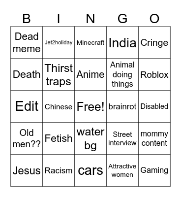 Yeah Bingo Card