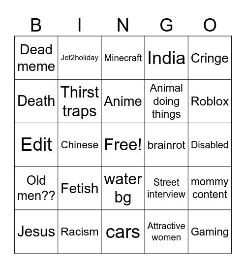 Yeah Bingo Card