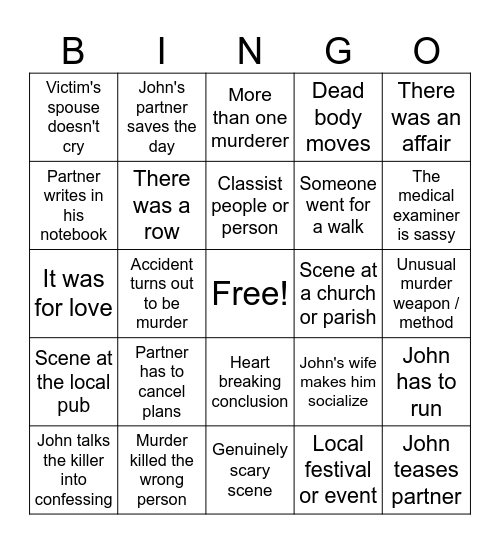 Midsomer Murders (season 14-) Bingo Card