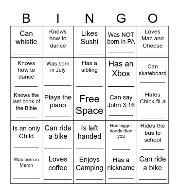 HUMAN BINGO Card