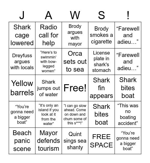 JAWS BINGO Card