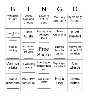 HUMAN BINGO Card