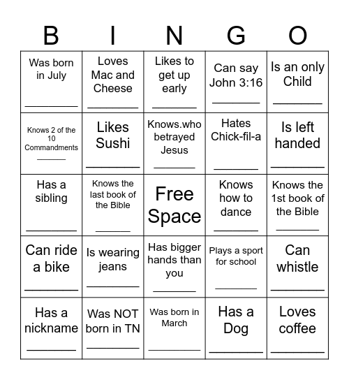 HUMAN BINGO Card