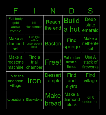 Minecraft Bingo Card