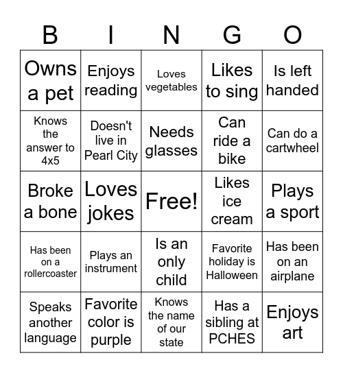 Get To Know Me Bingo Card