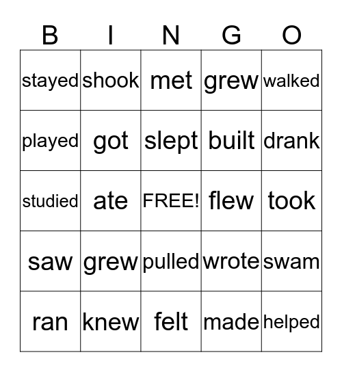 Regular and Irregular Verbs (Past tense) Bingo Card