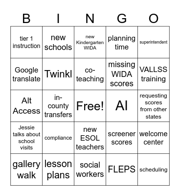 ESOL Meeting Bingo - August 2025 Bingo Card