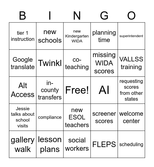ESOL Meeting Bingo - August 2025 Bingo Card