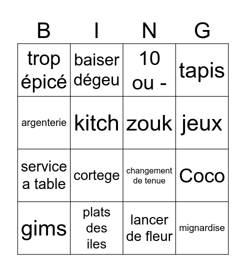 Papillon des iles Bingo Card