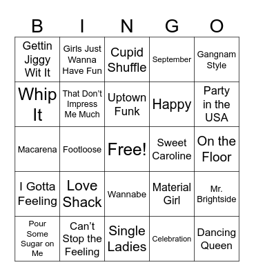 Party Songs Bingo Card