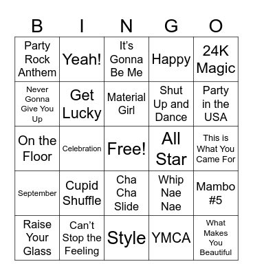 Party Songs Bingo Card
