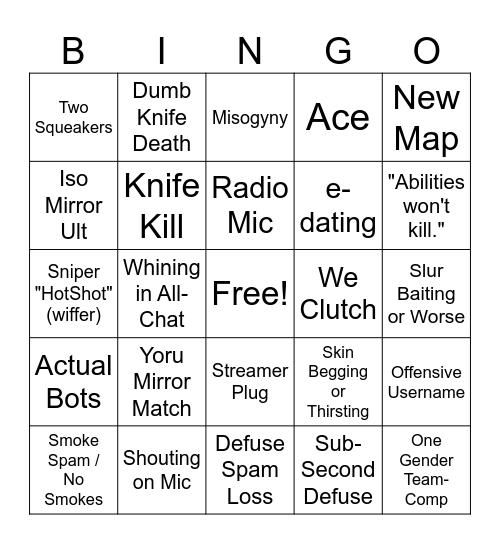 Valorant Bingo Card