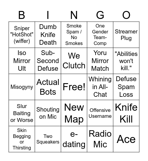 Valorant Bingo Card