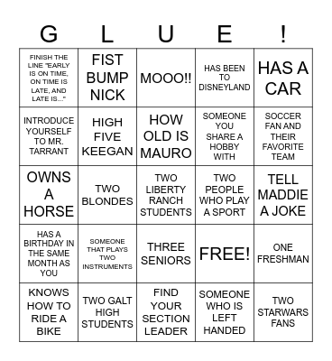 Band Room BINGO Card