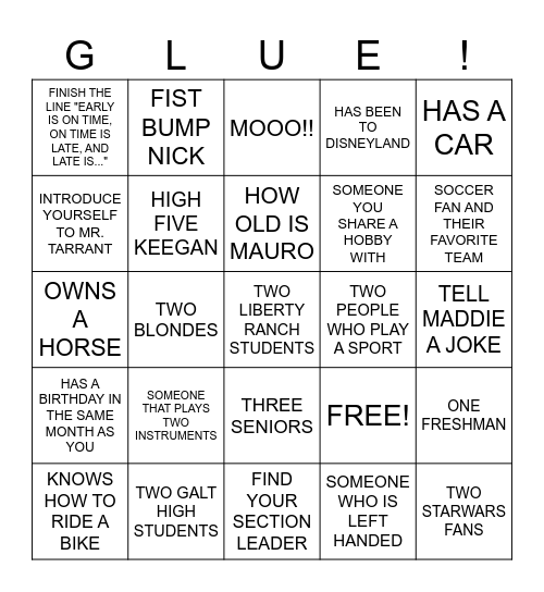 Band Room BINGO Card