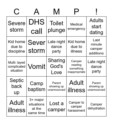 Church camp Bingo Card