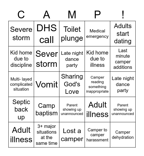 Church camp Bingo Card