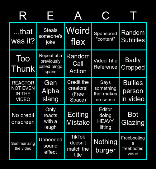 Bad Reactor Bingo Card