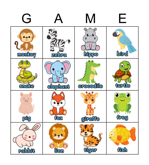 Animal Bingo Card