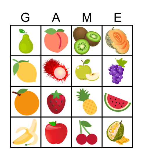 FRUITS Bingo Card