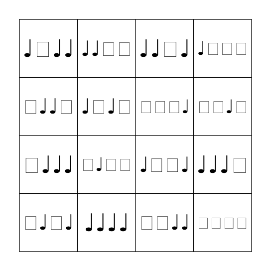 Music Bingo - Quarter Rhythms Bingo Card