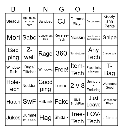 Dbd compilation test Bingo Card
