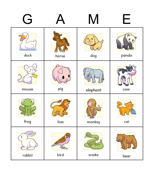 Animals Bingo Card