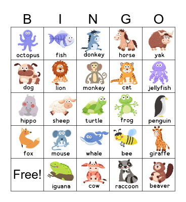 Animals Bingo Card
